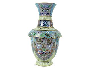 Rare Chinese Cloissone & Champleve Taotie Vase