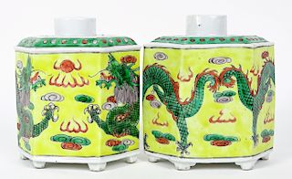 Chinese Famille Jaune Five Claw Dragon Tea Caddy