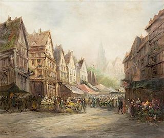 Paul Denarie, (French, 1859-1942), Market Scene, Strasbourg