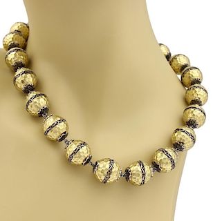 Estate Hammered Scroll Design Large Bead Necklace