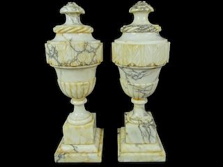 Large Pair of Carrara Marble Table Lamps
