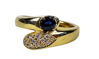 18K Sapphire And Diamond Snake Ring