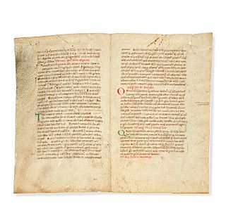 Four Manuscript Pages from Church Hierarchy and Cannon Law 1470