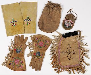 A GROUP OF BEADED HIDE ITEMS, C. 1880-1910