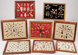 EIGHT FRAMED GROUPS OF STONE POINTS