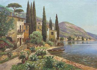 Vanni Ricardo, (Italian, 19th century), Villa at Lakeside