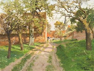 Frits Thaulow, (Norwegian, 1847-1906), Lane Leading to Country Estate