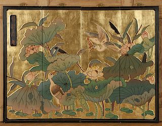 ASIAN STYLE WALL HUNG FOUR SECTION PANEL C.1960