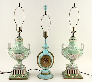 3 CONTINENTAL GLASS PORCELAIN TABLE LAMPS FRENCH