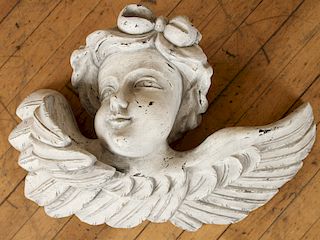 CARVED WOOD ANGEL BUST WITH WINGS