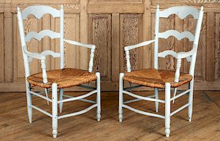 PAIR OF PAINTED FRENCH CHAIRS RUSH SEATS C. 1910