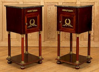 PAIR FRENCH EMPIRE STYLE MARBLE TOP NIGHT STANDS