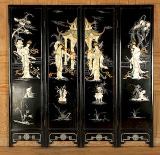 ASIAN EBONIZED SCREEN MOTHER OF PEARL INLAY C1950