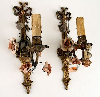 PAIR SMALL BRASS ONE LIGHT SCONCES