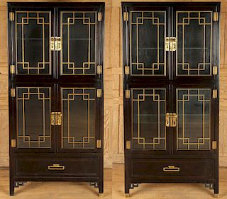 MATCHED PAIR ASIAN STYLE 4 DOOR CABINETS 1960