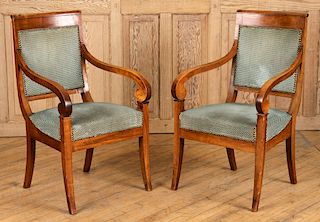 PAIR OF RESTORATION STYLE OPEN ARM CHAIRS C. 1900