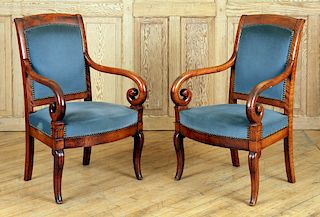 PAIR OF RESTORATION STYLE OPEN ARM CHAIRS C. 1880