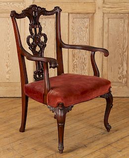 CHIPPENDALE STYLE CARVED MAHOGANY ARM CHAIR C1930