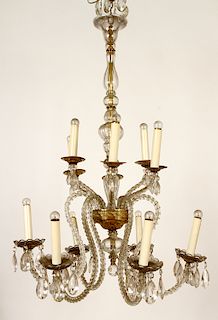 LARGE 12 ARM TWO TIER CHANDELIER GLASS CIRCA 1930