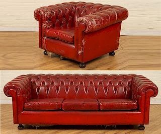 LEATHER CHESTERFIELD SOFA WITH MATCHING CHAIR
