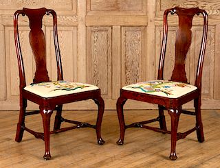 PAIR 18TH C. WALNUT QUEEN ANNE STYLE SIDE CHAIRS