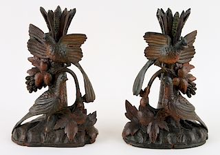 PAIR BLACK FOREST CARVED WOOD CANDLESTICKS C.1910