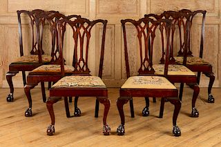 SET 6 MAHOGANY CHIPPENDALE STYLE SIDE CHAIRS 1890
