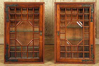 PAIR AMERICAN VICTORIAN WALL HUNG CURIO CABINETS