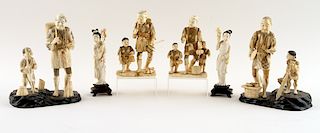 A GROUP OF SIX ASIAN CARVED FIGURES