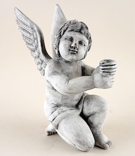A PAINTED WOOD PUTTI UNMARKED