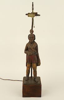 CAST IRON NATIVE AMERICAN FIGURAL TABLE LAMP