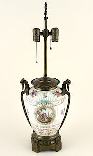 DRESDEN PORCELAIN BRASS TABLE LAMP HAND PAINTED