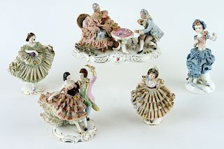 COLLECTION OF 5 DRESDEN PORCELAIN FIGURES