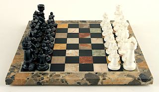MARBLE BOARD CHESS SET & 36 MARBLE GAME PIECES