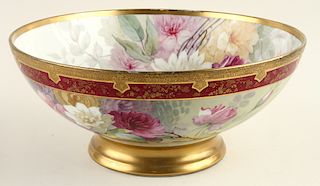 LATE 19TH C. HAND PAINTED PORCELAIN PUNCH BOWL