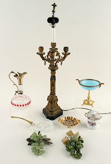 COLLECTION OF 8 TABLE ARTICLES PORCELAIN CRYSTAL
