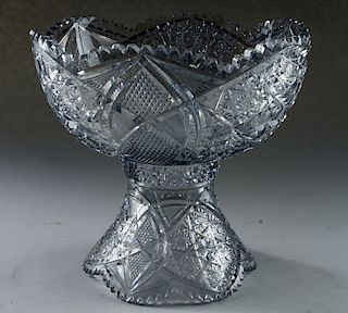 CUT CRYSTAL PUNCH BOWL ON STAND UNMARKED