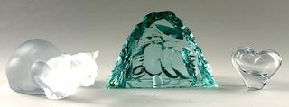 THREE CRYSTAL AND GLASS ARTICLES ONE LALIQUE ITEM