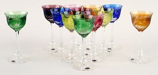 12 PIECES OF MOSER CUT TO CLEAR CRYSTAL STEMWARE