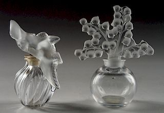 TWO MARKED LALIQUE CRYSTAL PERFUME BOTTLES