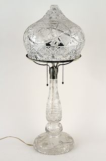 CUT CRYSTAL TWO LIGHT TABLE LAMP DOMED SHADE