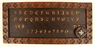 CARVED WOOD OUIJA BOARD IN THE GOTHIC STYLE