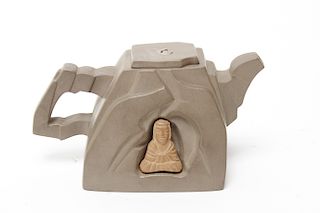 Chinese Yixing Teapot with Inset Cave Buddhas