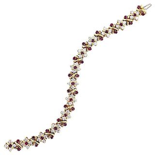 Oscar Heyman Diamond Ruby 18K Gold Link Bracelet