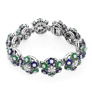 Diamond, Emerald, Sapphire Platinum Bracelet