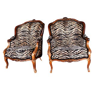Antique French Carved Walnut Armchairs