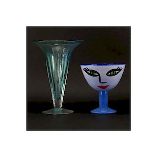 Vintage Murano Glass Vase together with Modern Kosta Boda Footed Compote. Vase unsigned. Kosta Boda