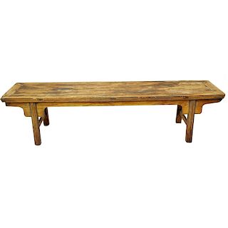 Large 19/20th Century Chinese Hardwood Bench. Wear to wood, scratches and scuffs to legs. Measures 