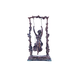 After: Auguste Louis Mathurin Moreau, French (1834-1917) Bronze "Swing Girl". Signed. Some patinati