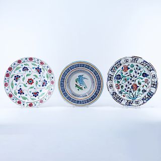 Grouping of Three (3) Vintage Faience Pottery Chargers. Two are signed, originating from Turkey and